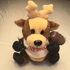 NWT Vintage 1997 Coca-Cola Bean Bag Plush Christmas Reindeer in Shirt # 0133